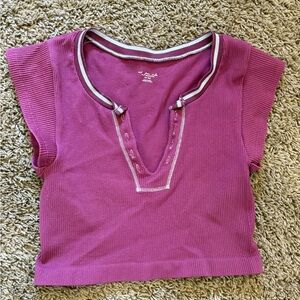 Out from Under (Urban Outfitters) Magenta Ribbed Crop Top with Contrast Trim
